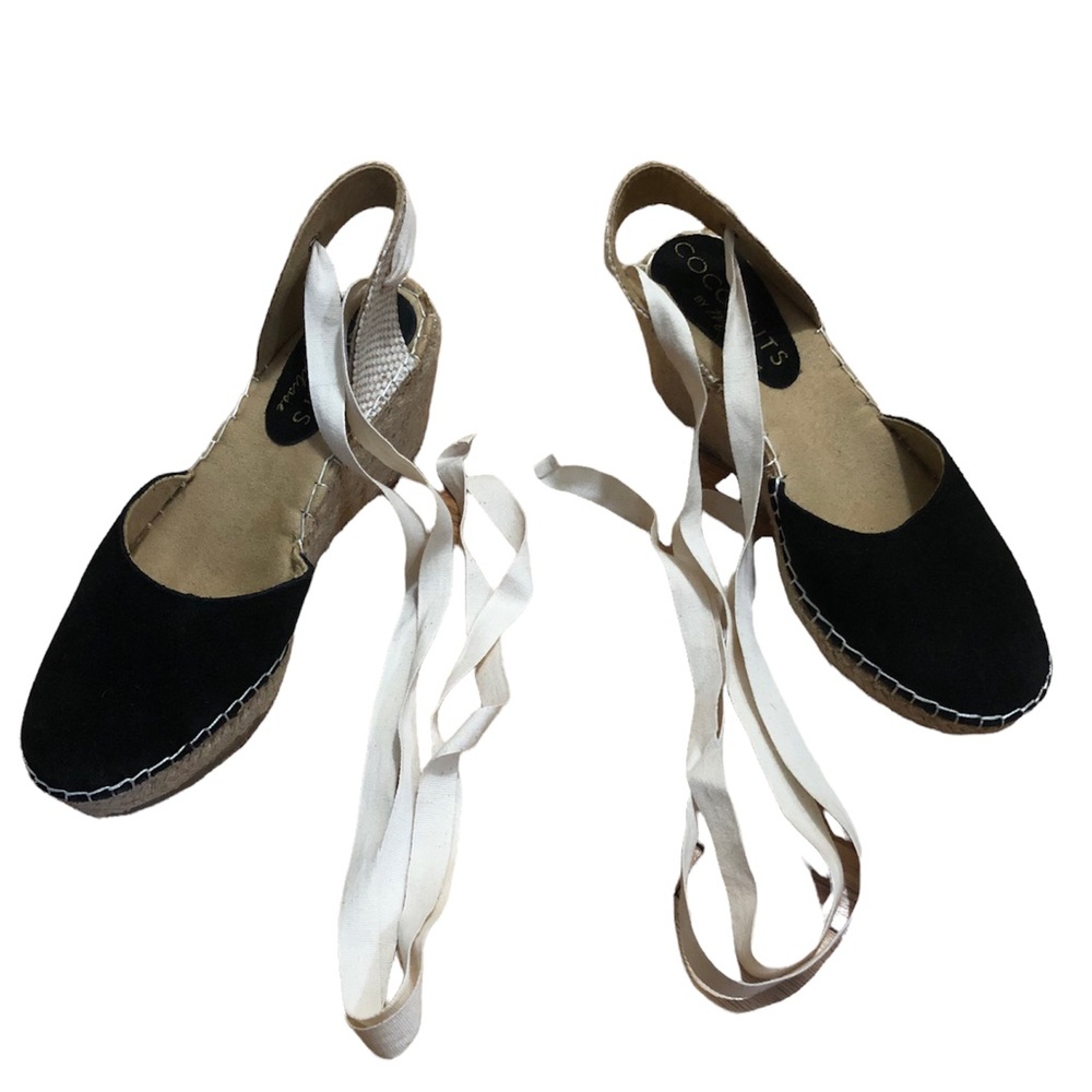 Coconuts by Matisse black & cream closed toe open back lace up wedge espadrilles - Picture 8 of 11